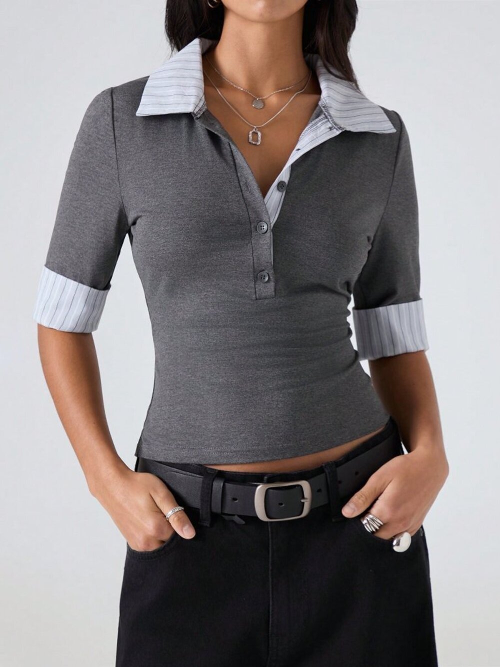 Dark Grey Casual Women's Chic T-Shirt